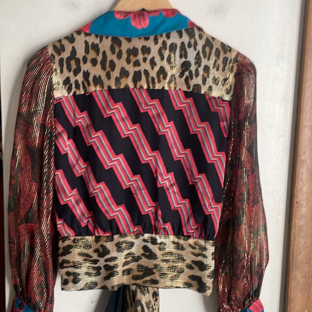 Alice + Olivia Multi-Color Mixed Print Wrap Blouse - Picture 9 of 16